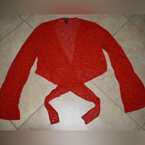 Wild Fable Velvet Floral Retro Cross Tie Crop Top Cardigan Size Large - Picture 5 of 7